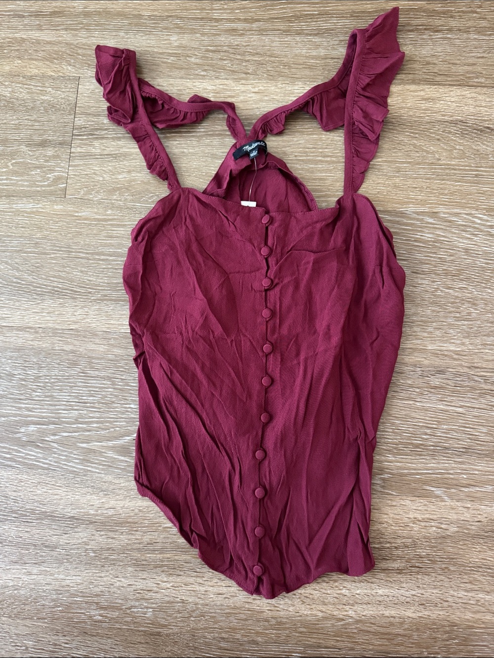 Madewell Wine Red Ruffle Strap Button-Front Camisole